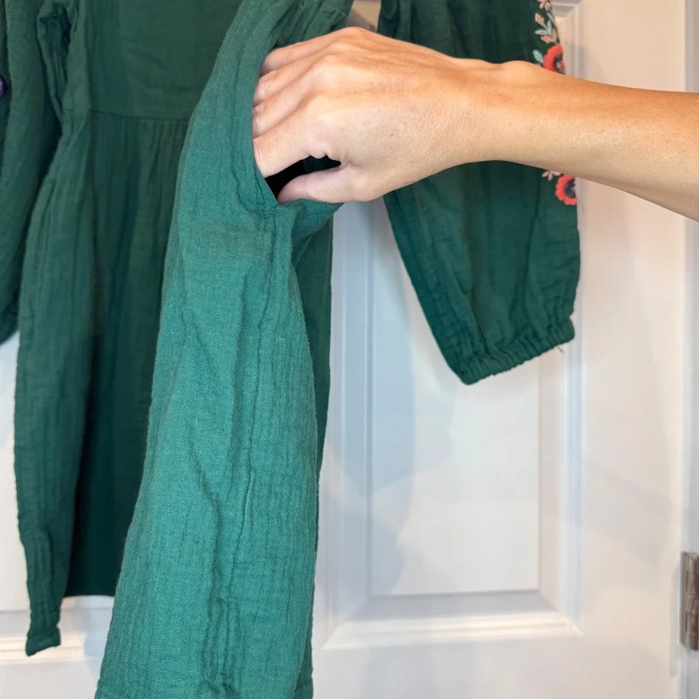 Cat & Jack Girls Green Floral Embroidered Long Sleeve Dress Size M 7/8 - Picture 6 of 7